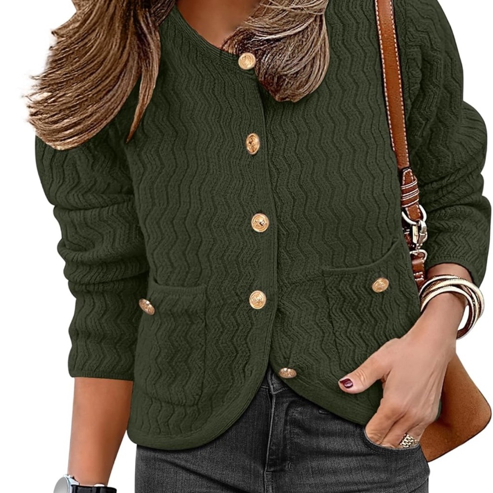 Green Chevon Knit Cardigan Sweater